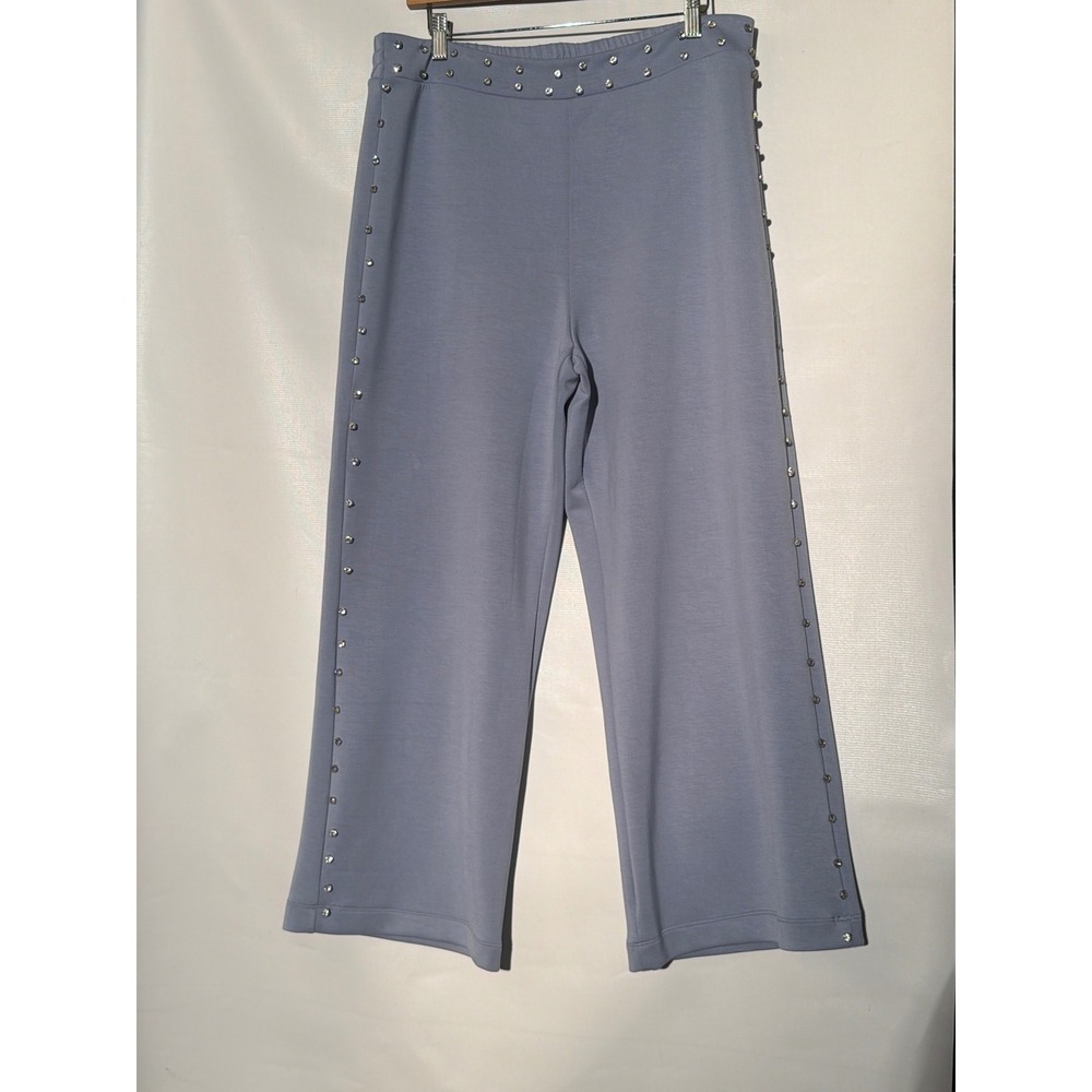 Boston Proper Soft Wide Leg Pants w/ Studded, Blue Crystal Rhinestone Size 10